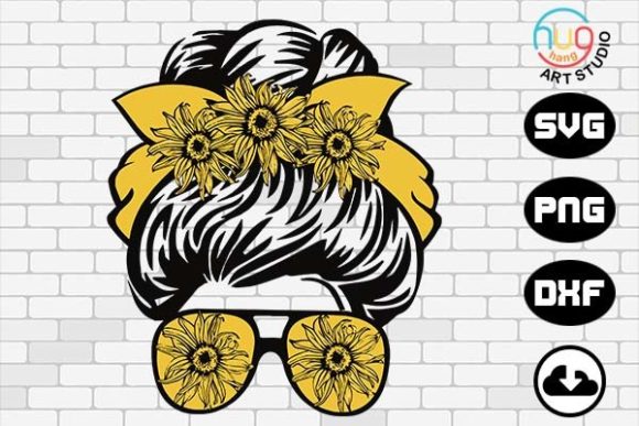 Sunflower Mom Messy Bun Hair Graphics for Crafts and Content